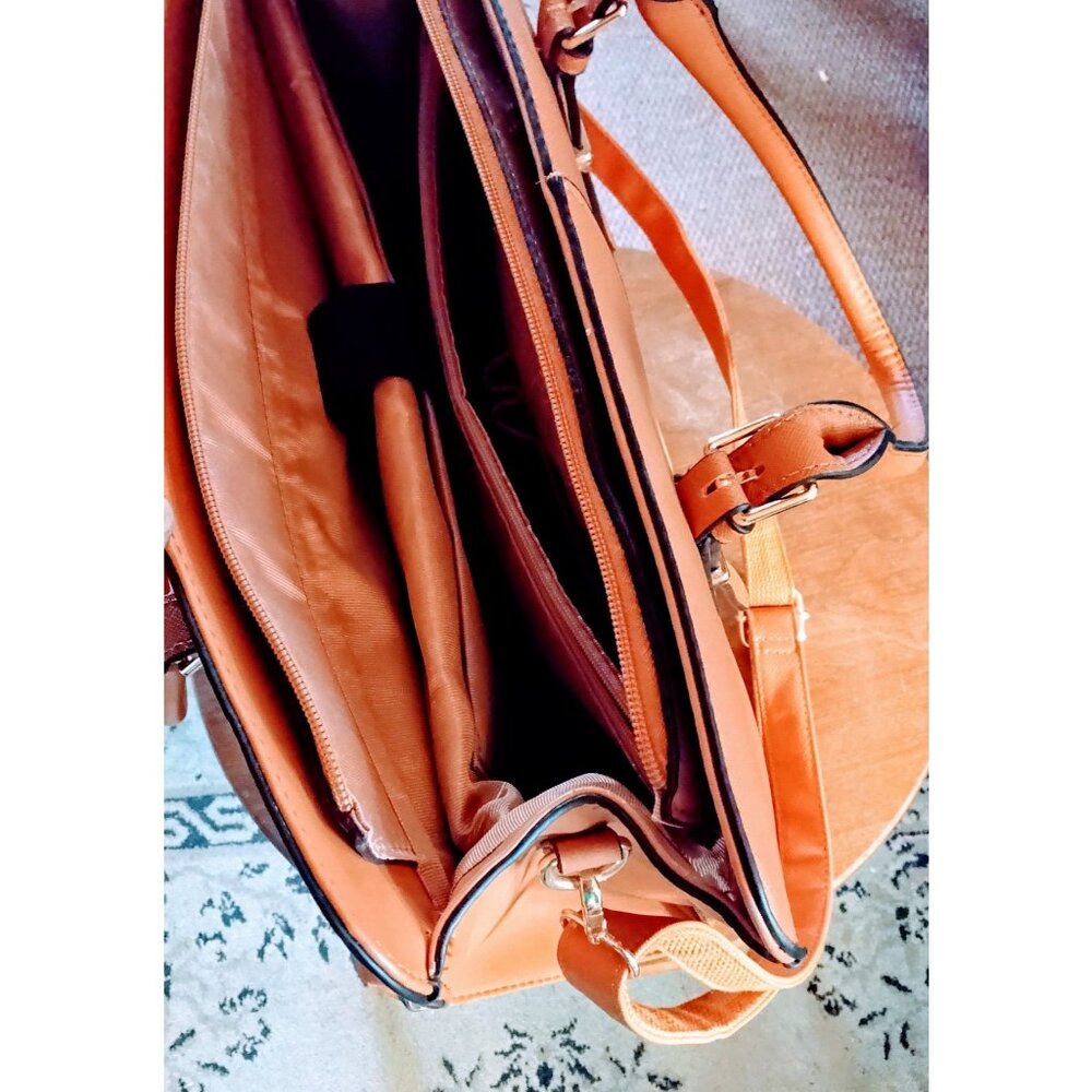 Large Brown Faux Leather Tote Bag With Dual Straps & Adjustable Shoulder Strap - Picture 7 of 10